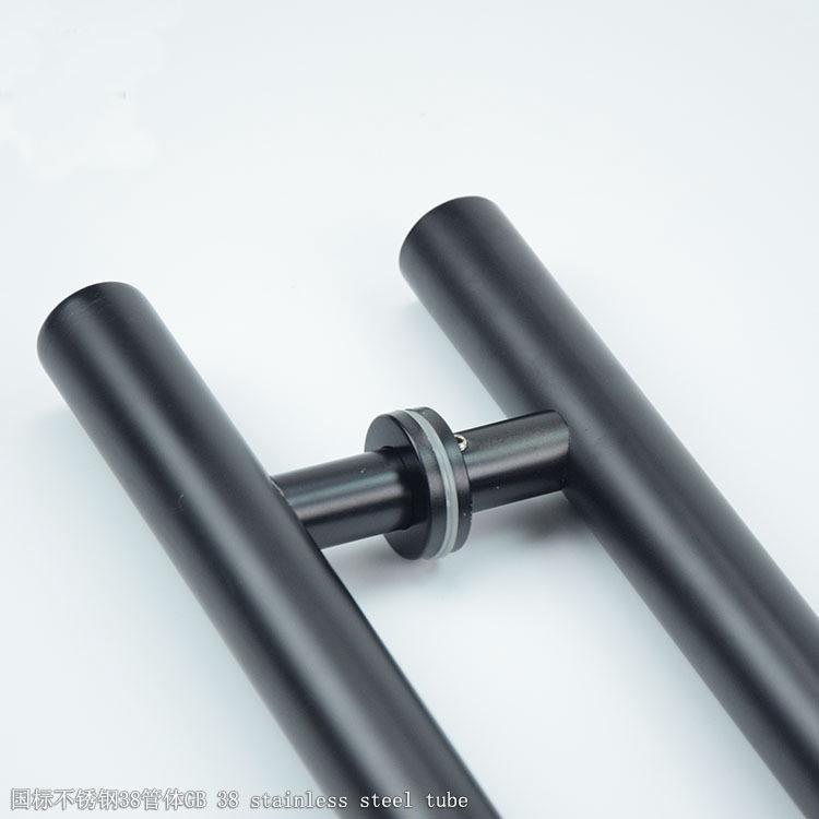 孔距600/900/1.4/1.5米不锈钢黑色大门扶手 圆管玻璃浴室门长拉手