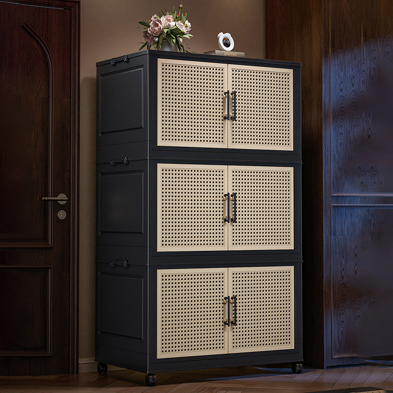 中古风折叠收纳箱衣服柜家用卧室免安装简易衣柜儿童多层收纳柜子