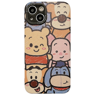 皮质卡通动漫iphone16/15手机壳适用苹果13promax维尼熊12/11草莓小熊14promax可爱情侣新款硅胶全包防摔启乾