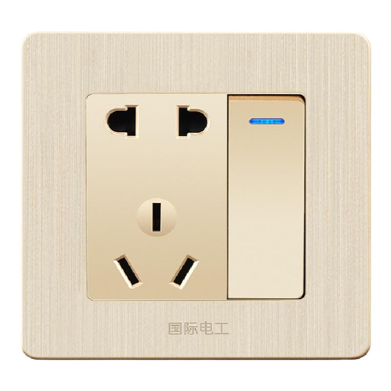 国际电工86型家用金色带usb面板多孔暗装16a一开五孔墙壁开关插座