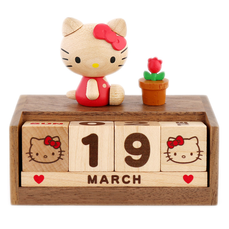 台湾jeancrad森活实木质趣万年历台桌面摆件生日礼物儿童节kitty
