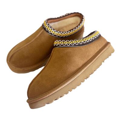 tazz冬季新款懒人鞋皮毛一体雪地靴民族风一脚蹬平底鞋男女保暖