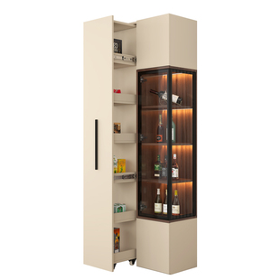 客厅酒柜展示柜奶油风餐边柜一体靠墙转角柜置物架家用墙角柜7S39