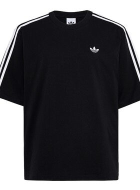 adidas阿迪达斯三叶草oversized半袖夏男女黑色棉质短袖T恤KG6331