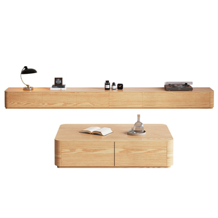 电视实木柜茶几组合客厅家用2025年新款落地储物柜岩板电视机柜子