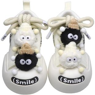 卡通可爱小煤球毛绒鞋带扣适配ouder鞋子上面装饰扣鞋扣配件饰品