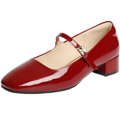 鞋女浅口平跟玛丽珍百丽淑女真皮