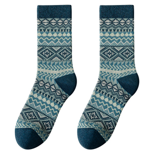 袜子男款春秋冬中筒纯棉纱线防臭复古民族风阿美咔叽加厚男士长袜