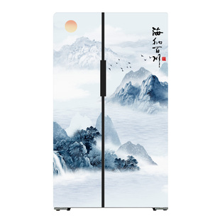中式双开门冰箱贴纸高级感改色装饰贴画遮丑四门法式侧面定制自粘