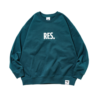 RESTICK 轻量感vintage美式复古街头印花套头重磅圆领卫衣男无帽