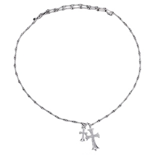 AURA复古十字架项链男女925纯银个性双十字架吊坠镶钻毛衣链情侣