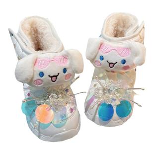 女童亮片卡通运动雪地靴加厚女宝户外厚底大棉鞋冬款冬季冬天鞋子