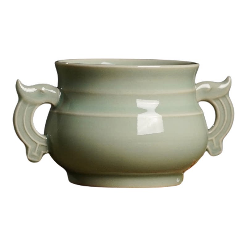 青瓷双耳香炉茶道用品古典雅致焚茶道/香炉