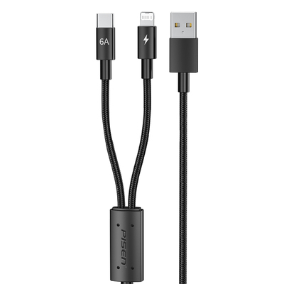 品胜充电线二合一一拖三充电器线适用苹果16iphone15车载USB1分2插头双头华为TypeC华为p40荣耀usb快充一套装