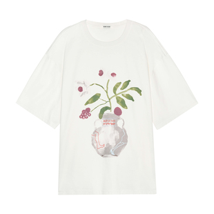 SAME FLOW  夏日百搭宽松“我不是花瓶”水彩风格手绘花卉休闲T恤
