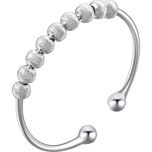 老银匠s925银转运珠戒指圆珠年轻款开口素圈纯银女戒食指戒送女友