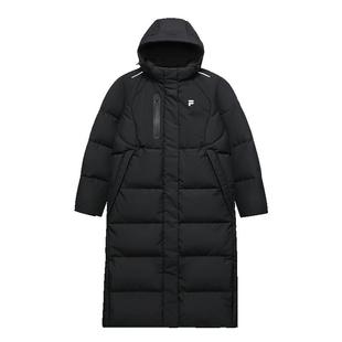 鹅绒FILA FUSION斐乐潮牌女子长款羽绒服2025冬季款保暖连帽外套