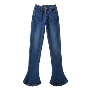 怪力酱 美式高腰辣妹牛仔马蹄裤女夏紧身提臀显瘦微喇叭阔腿长裤