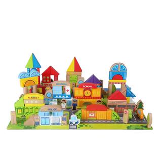 Hape积木字母数字儿童宝宝早教益智玩具城市蔬果卡片拼图1岁125粒