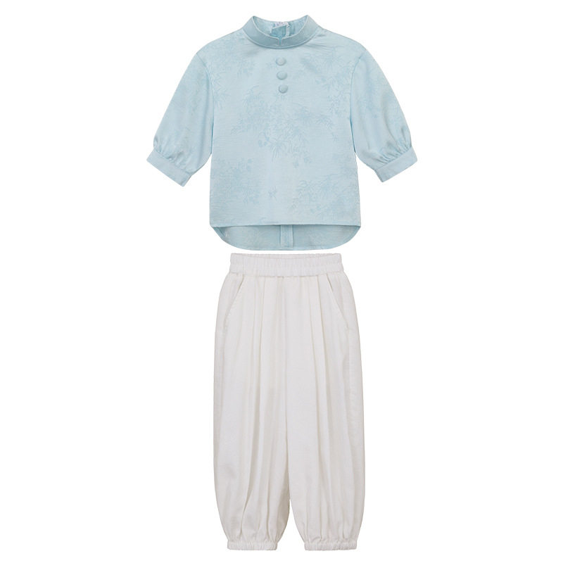 男童新中式汉服短袖套装夏薄礼服