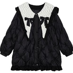 Oece设计感羽绒衣冬装新款女装法式减龄蝴蝶结甜美羽绒服外套