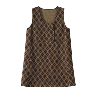 弥古2026年新款咖色格子背心裙无袖连衣裙女秋冬马甲裙小个子短裙