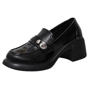 高蒂英伦风粗跟乐福鞋女2025秋季新款女鞋一脚蹬通勤百搭小皮鞋