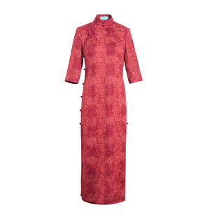 红韵满堂*三重门秋冬40姆米绢纺香云纱中长款旗袍复古中国风高级