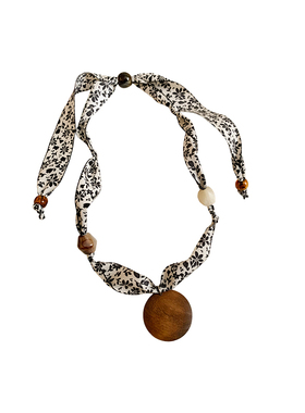 民族风碎花圆木串珠丝巾项链