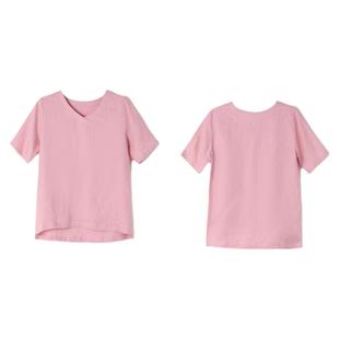 夏季亚麻上衣女高端纯麻百搭纯色短袖t恤女简约宽松文艺麻料衬衫