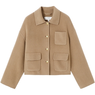 URLAZH有兰冬季新款复古驼色短款箱型休闲气质羊绒毛呢大衣外套女