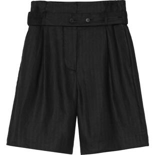 素然WHM 女士复古人字纹亚麻宽松收腰高腰花苞短裤