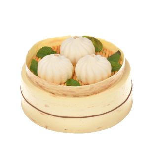 巴特烘焙【蒸蒸日上】小笼包包子白桃慕斯创意生日蛋糕青岛同城配