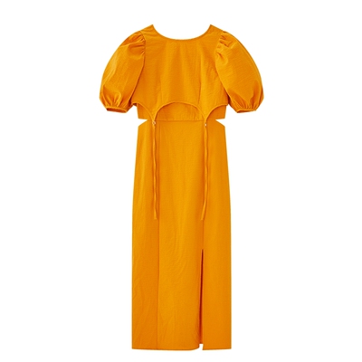 sly气质优雅泡泡袖两件套连衣裙