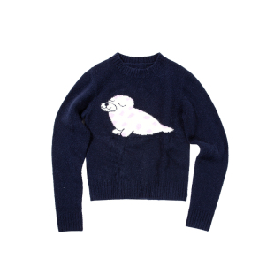 CountryMoment 萌趣海豹提花针织衫修身小版型圆领套头毛衣女冬