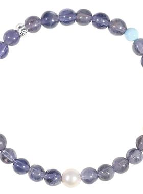 天然堇青石手串南红玛瑙黄水晶海纹石珍珠转运珠手链猫眼蓝水晶女