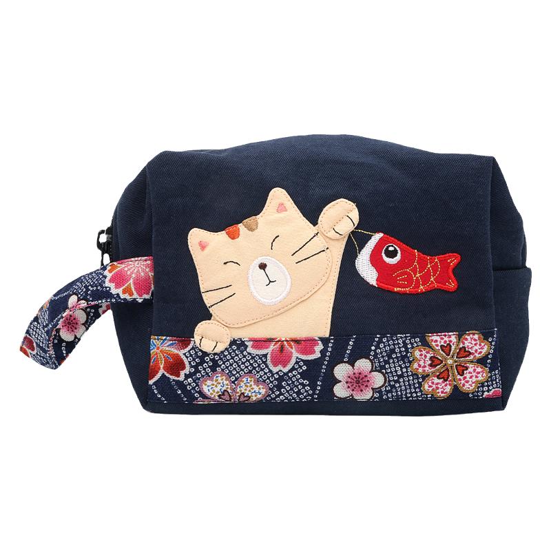 可爱猫咪卡通日系纯棉手机包