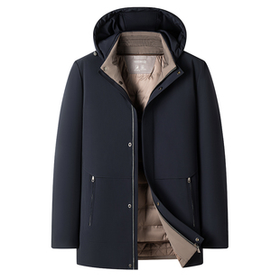 [纯羊毛填充/鹅绒内胆]梦特娇男士连帽羽绒服冬款保暖两穿外套厚J