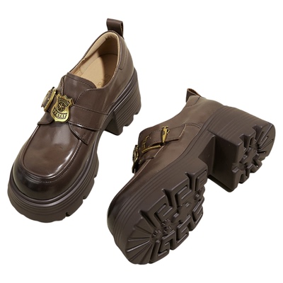 星期六牛皮乐福鞋女棕色小皮鞋