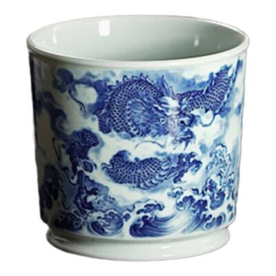 三余苍龙教子青花陶瓷直口杯