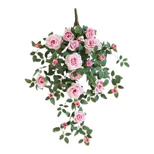仿真玫瑰壁挂花阳台墙壁绿植物装饰假花吊花客厅挂墙花吊兰塑料花