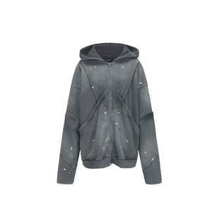 【张真源同款】VANN VALRENCE 水洗泼墨做旧纯棉拉链连帽卫衣外套