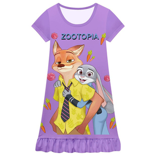 儿童睡裙cos疯狂动物城2时尚荷叶边女童公主裙夏款短袖女宝家居服