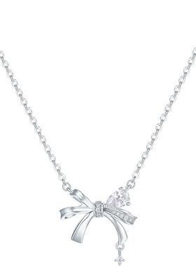 周六福蝴蝶结项链女链坠S925银时尚百搭小众送女友节日礼物