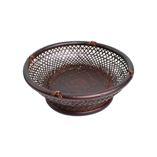 竹编果盘果篮大漆高脚篮小果盆精编漆器手工竹制品复古点心托盘