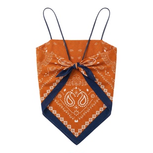 入夏INSUMMER 2026新品度假风橘色印花方巾吊带上衣 性感抹胸丝巾