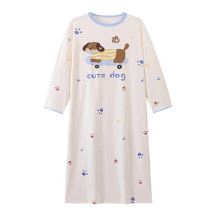 2026新款睡裙女款纯棉长袖睡衣春秋季卡通腊肠狗长款连衣裙家居服