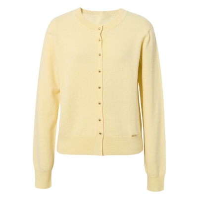 伊芙丽outlets店100&绵羊毛圆领V领单排扣针织开衫上衣女25秋新款