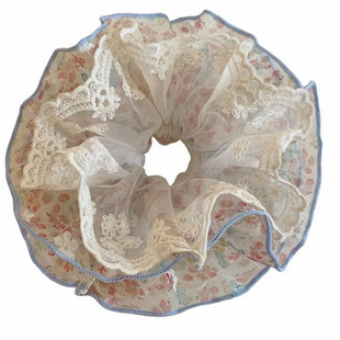 粉色碎花网纱大肠发圈女超大号高级感慵懒风头绳发饰丸子头百搭