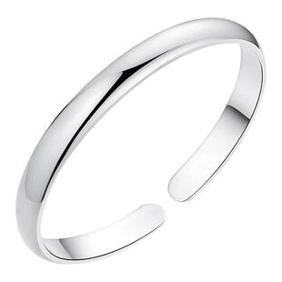 银手镯女纯银999 光面开口实心古法足银镯子 银饰礼物送女友老婆